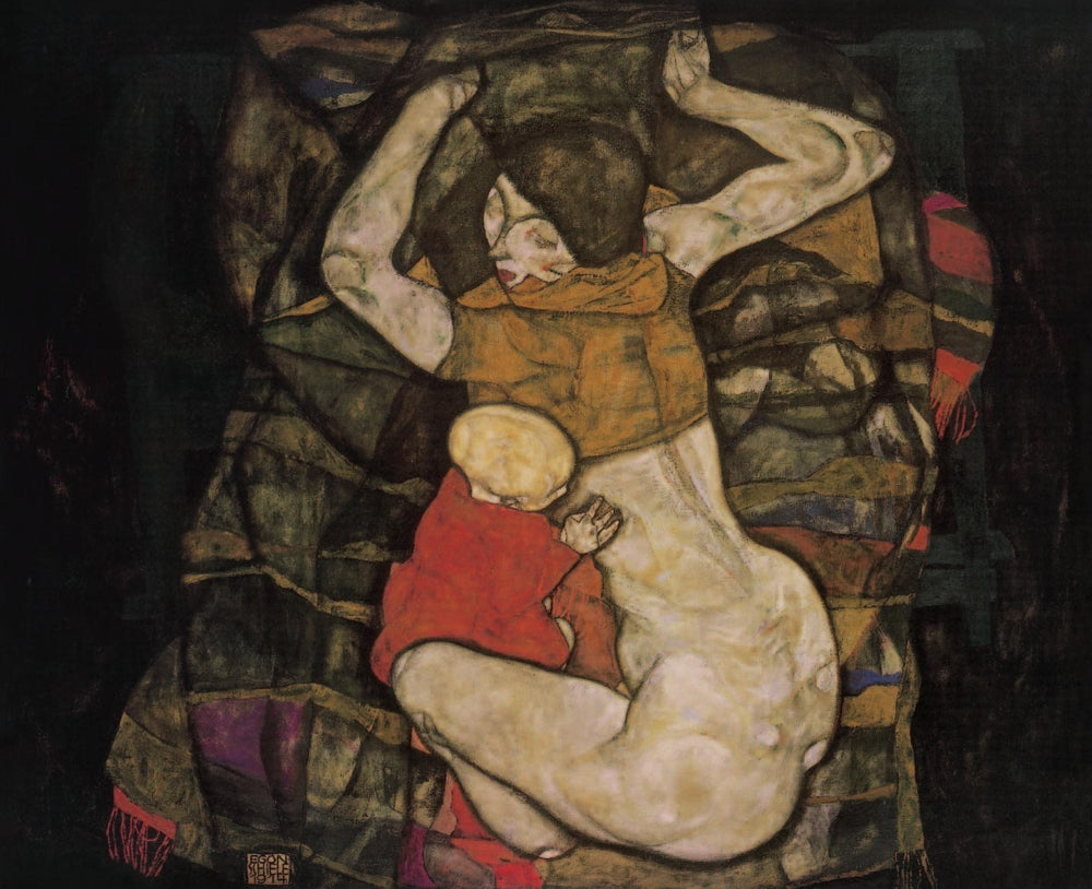 Young Mother 1914 Poster Print by Egon Schiele showcasing maternal love