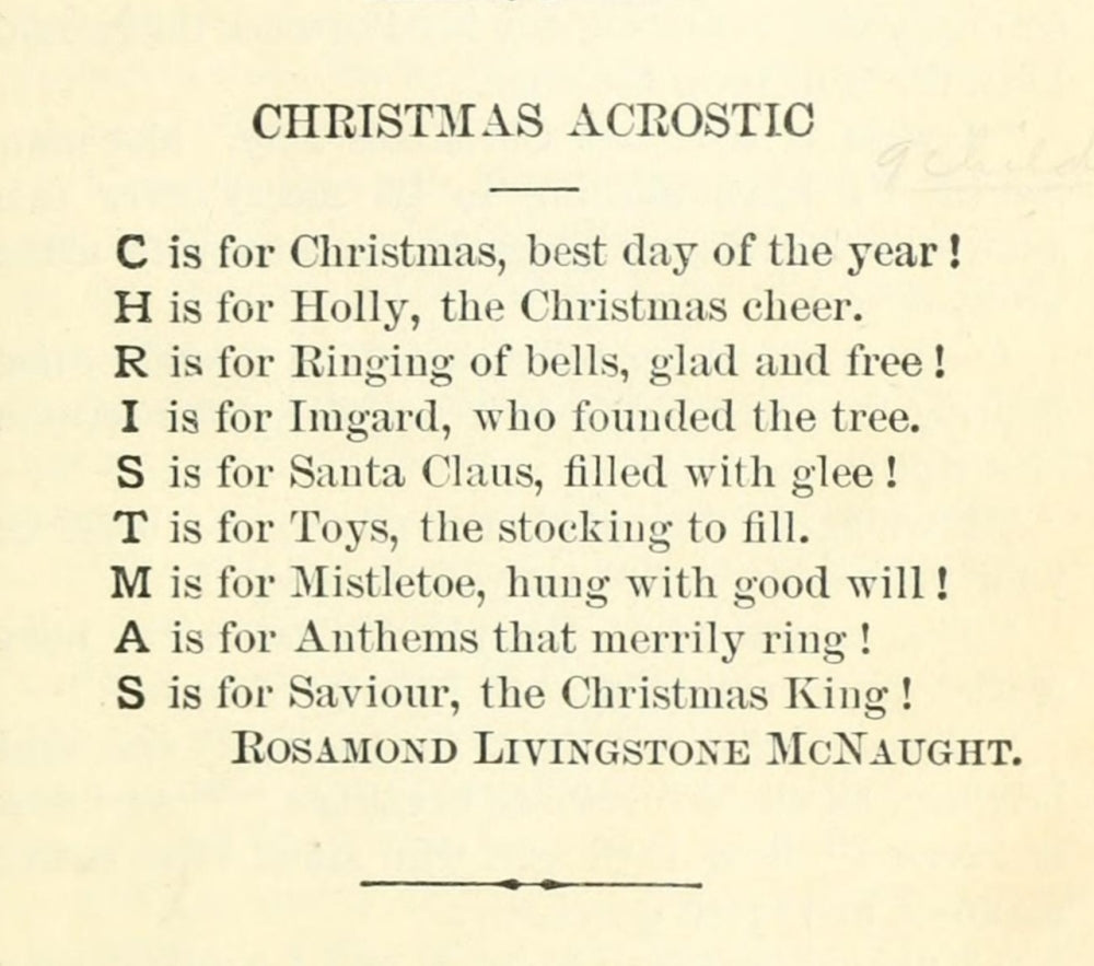 Christmas Selections 1906 Christmas Acrostic Poster Print by R.L. McNaught