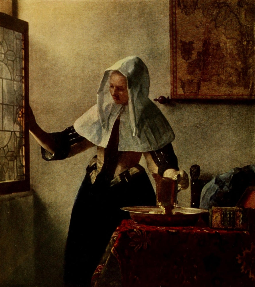 Woman Opening a Casement art print by Johannes Vermeer, showcasing light and shadow details.
