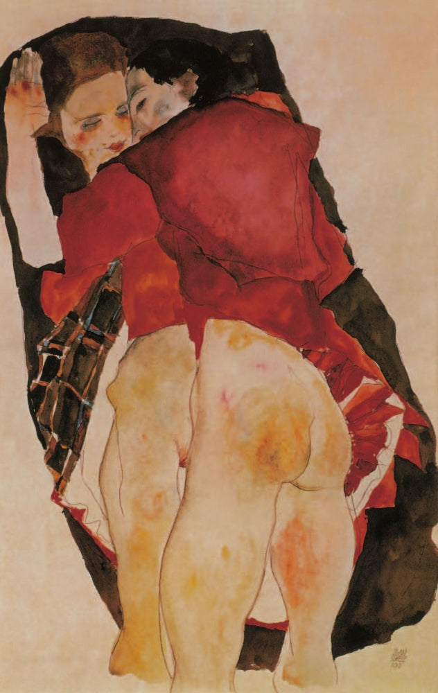 Two Girls (Lovers) 1911 Poster Print by Egon Schiele, fine art