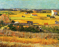 Harvest at la Crau art print by Vincent Van Gogh, vibrant colors and expressive brushstrokes.