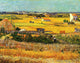 Harvest at la Crau art print by Vincent Van Gogh, vibrant colors and expressive brushstrokes.