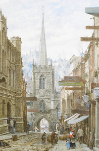 Broad Street, Bristol Poster Print by Louise Rayner, showcasing vibrant architecture.