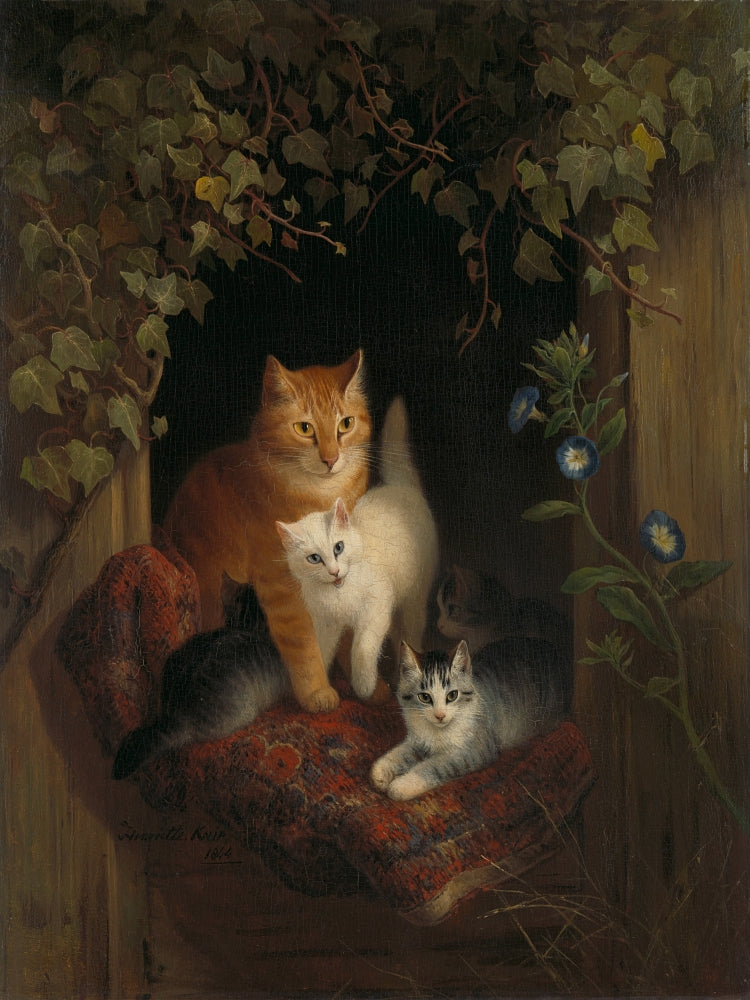 Snug Cats Poster Print by Henriette Ronner-Knip featuring adorable cats.