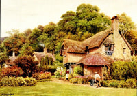 Cottages & Village Life 1912 Almshouses poster print by Alfred Quinton, depicting charming cottages in Somerset.