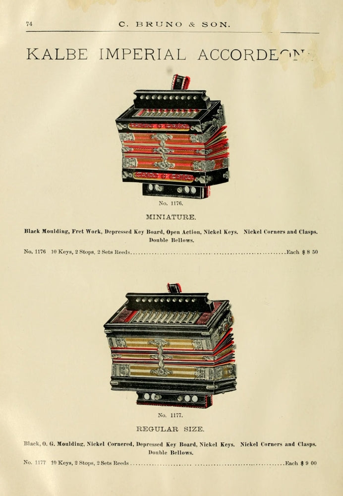 Catalogue C. Bruno & Son c.1890 Kalbe Imperial Accordions Poster Print showcasing vintage musical design.