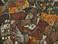 Krumau Town Crescent 1915 Poster Print by Egon Schiele showcasing a picturesque town.