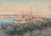 Naval Front 1920 HMS Queen Poster Print by Donald Maxwell showcasing trawlers and drifters