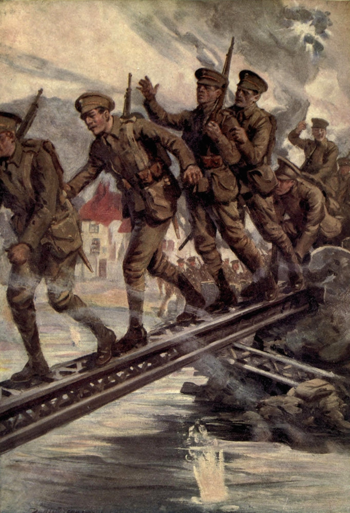 Children's Story of the War 1915-19 British Soldiers Crossing the Aisne Poster Print