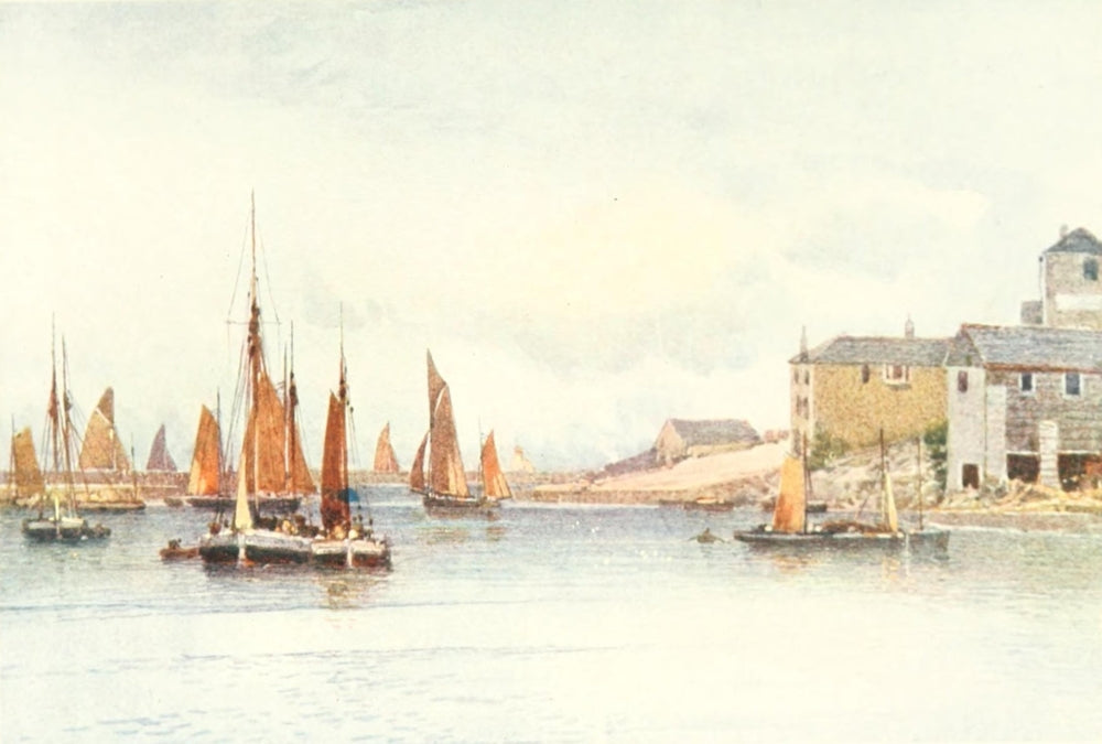 Devon 1913 Brixham Trawlers Poster Print by Frederick J. Widgery