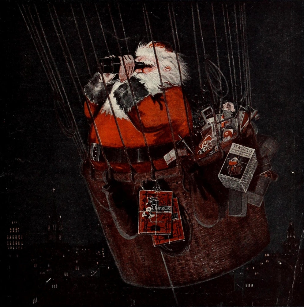 St. Nicholas Magazine January 1909 Santa in Balloon Poster Print