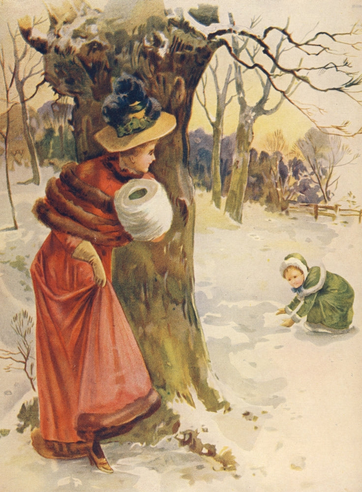 Vintage poster print of Nister's Holiday Annual 1897 Girl with Muff.