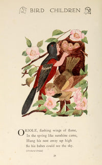 Bird Children 1912 Oriole Poster Print by M.T. Ross showcasing vibrant colors and detailed artwork.