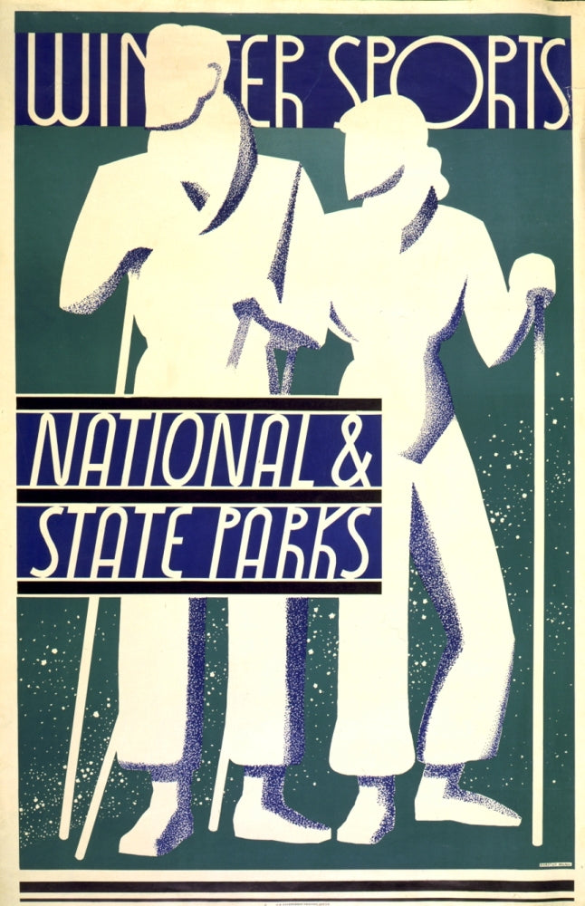 Winter Sports 1930s Poster Print by Dorothy Waugh showcasing vintage winter sports scene.
