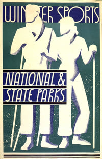 Winter Sports 1930s Poster Print by Dorothy Waugh showcasing vintage winter sports scene.