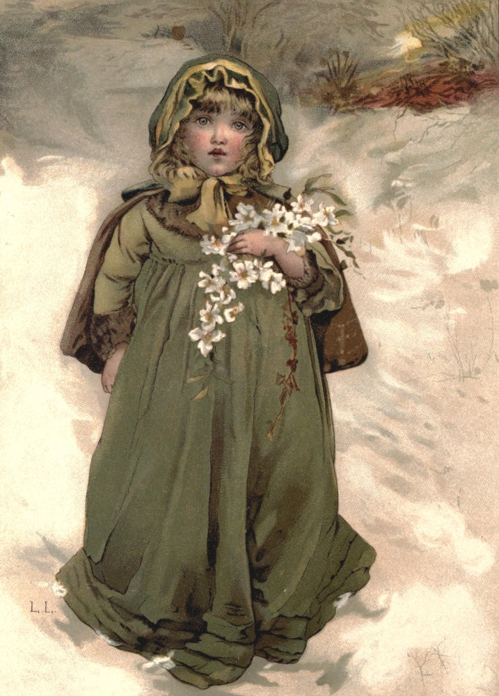 Christmas Roses 1886 Girl in Snow Poster Print by Lizzie Mack