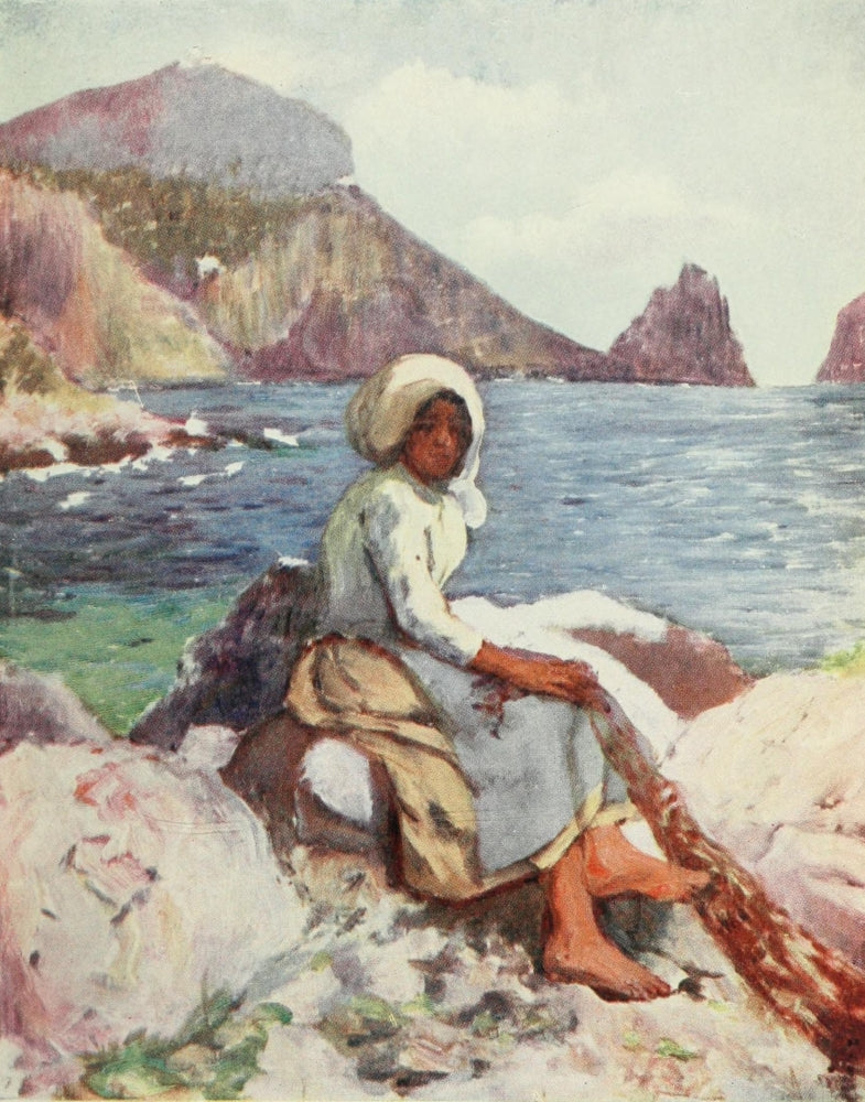 Fisher-girl of Capri poster print by Augustine Fitzgerald, 1904, vibrant colors, coastal art.