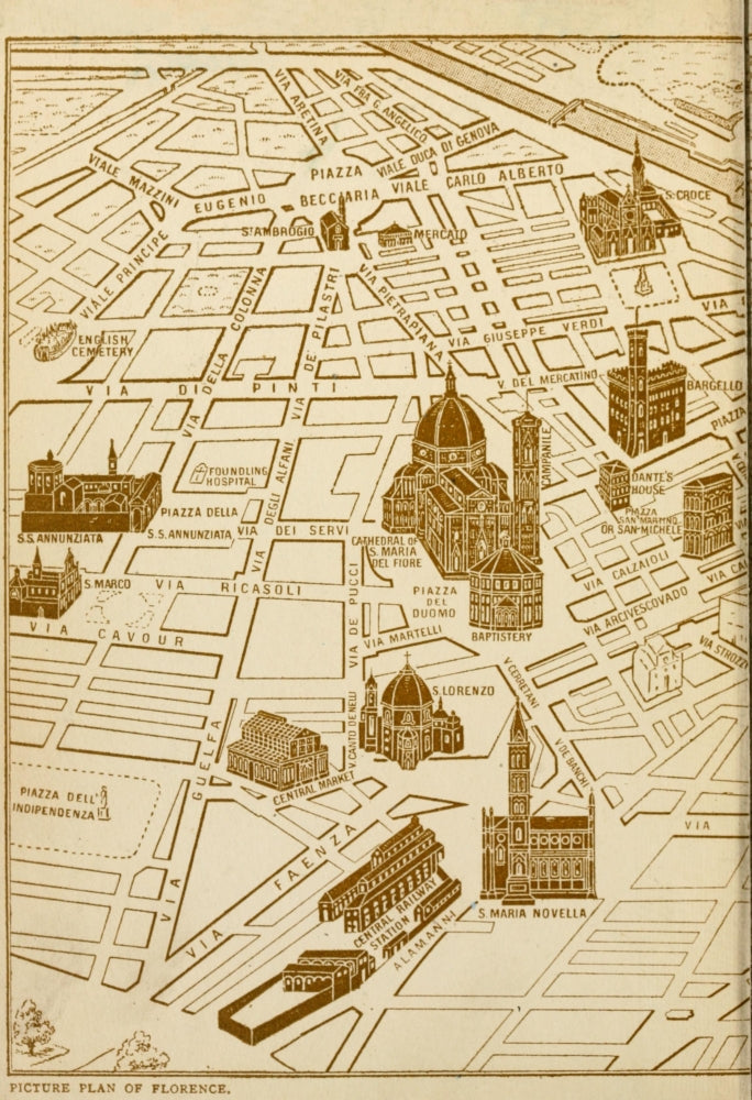 Florence 1912 Historical Map Poster Print showing detailed city layout.