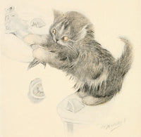 The Kitten's Garden of Verses 1911 Fish-stealing Poster Print by Oliver Herford featuring a playful kitten in a colorful garden.