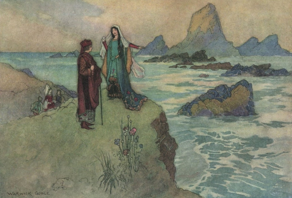 Dorigen Pledging Aurelius Poster Print by Warwick Goble, 1912 illustration