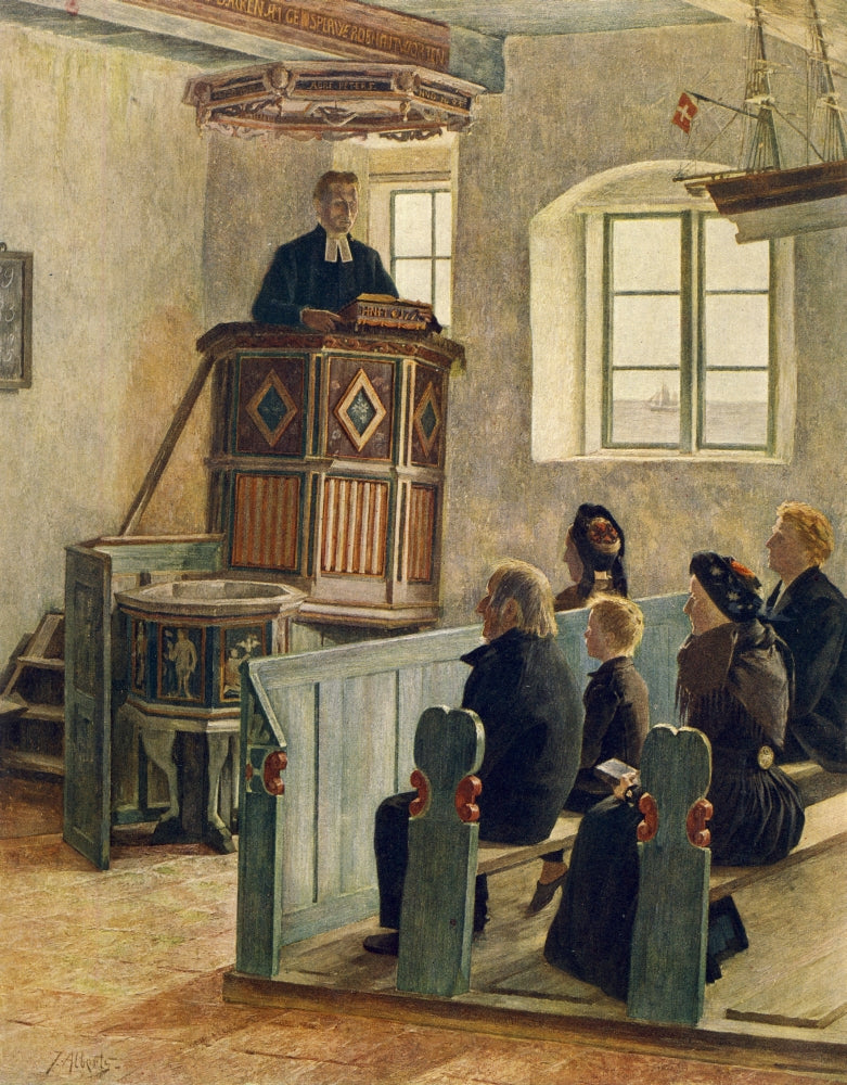 Jacobs Alberts Preaching to the Congregation Poster Print, showcasing vintage religious art.