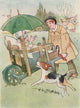 The Spring Cleaning poster print by Harrison Cady, featuring a young girl in a wheelbarrow, vintage art.