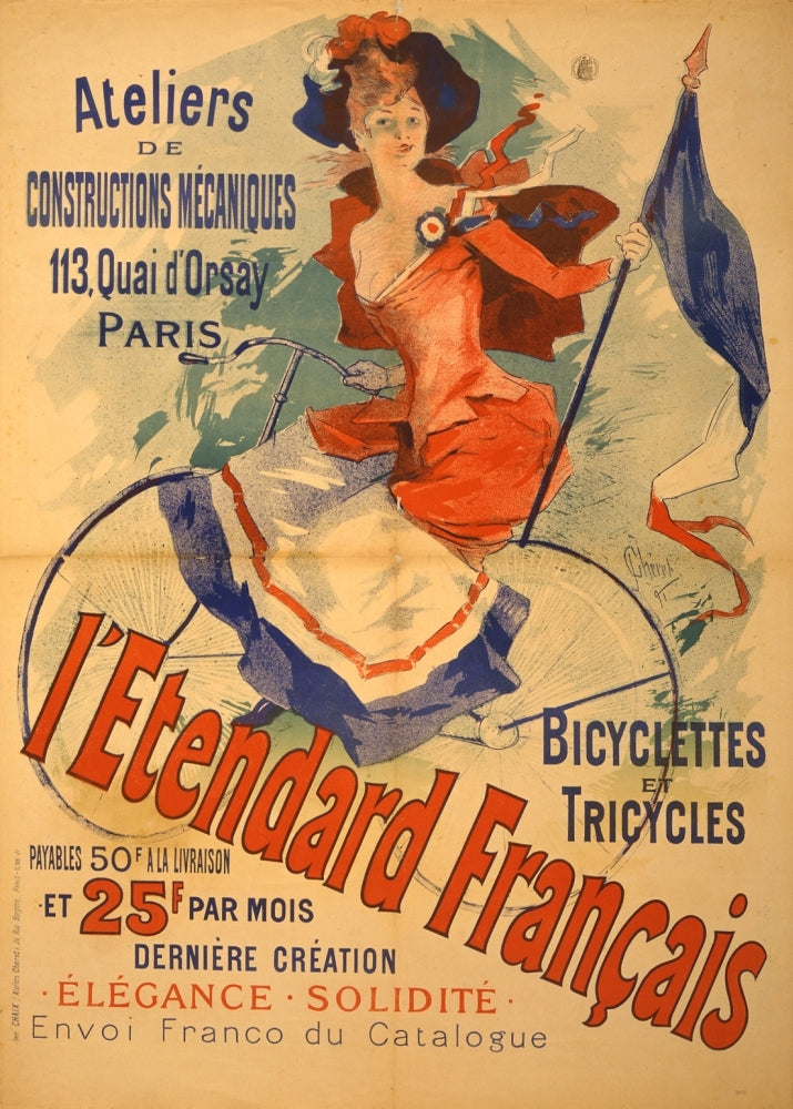 Vintage L'Etendard Français Bicyclettes et Tricycles poster print by Jules Chéret