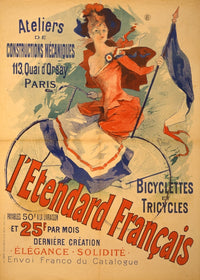 Vintage L'Etendard Français Bicyclettes et Tricycles poster print by Jules Chéret