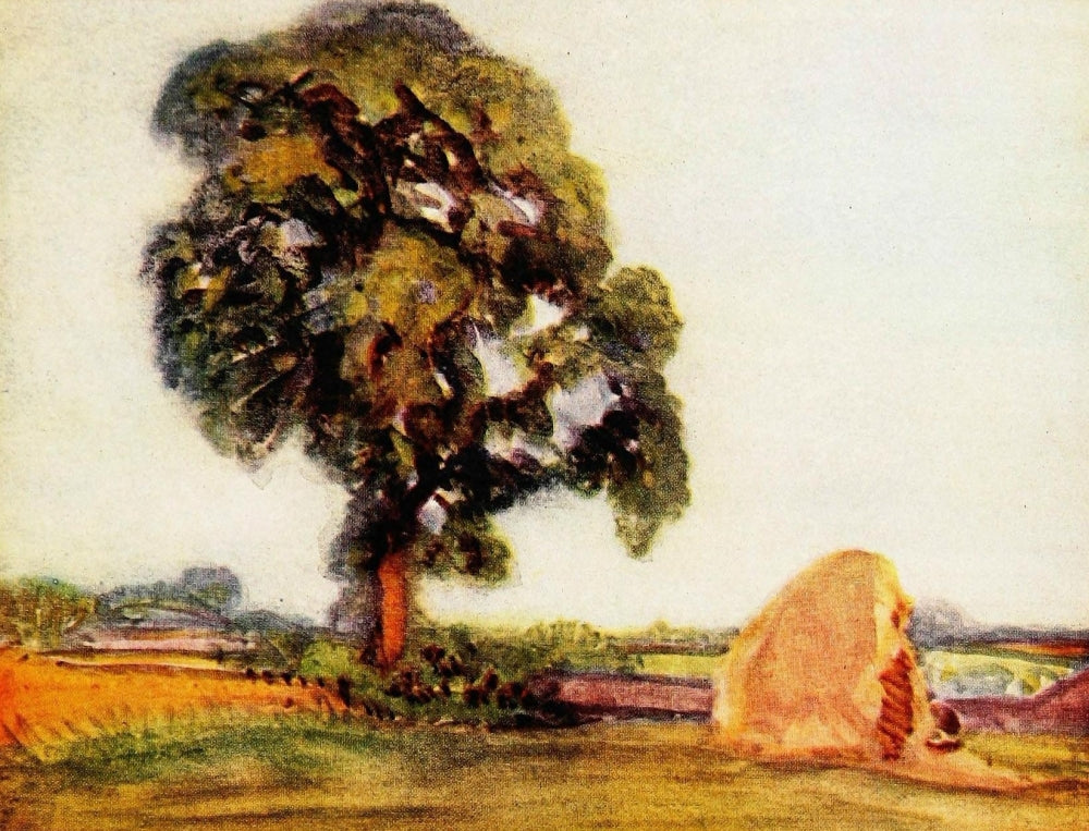 Landscape print by George Clausen, serene countryside scene.