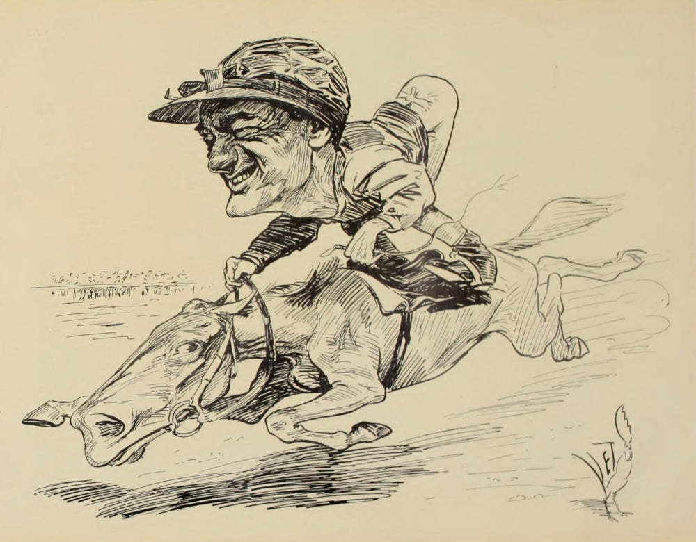 Turf in Caricature 1900 Poster Print by Jesse Sylvester, colorful caricature art.