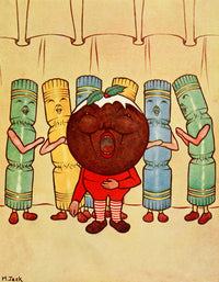 Brownie in Christmas Land Poster Print by Marian Jack featuring Christmas pudding and choir.