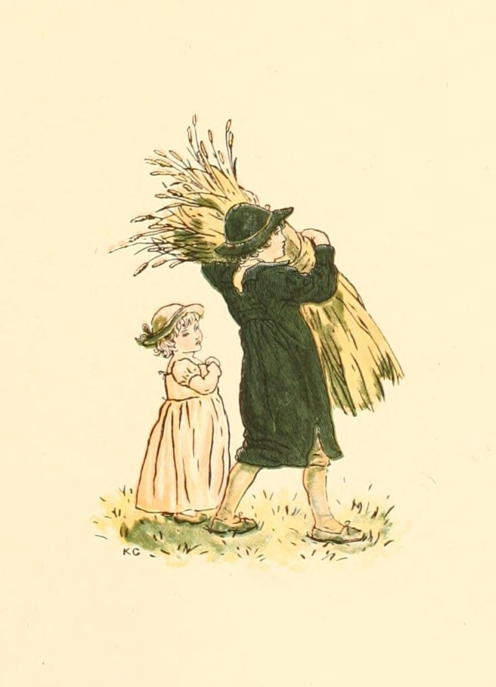 Marigold Garden Harvesting Poster Print by Kate Greenaway showcasing vibrant marigolds.
