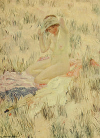 Sur les Dunes poster print by Frederick C. Frieseke, featuring serene beach landscape art.
