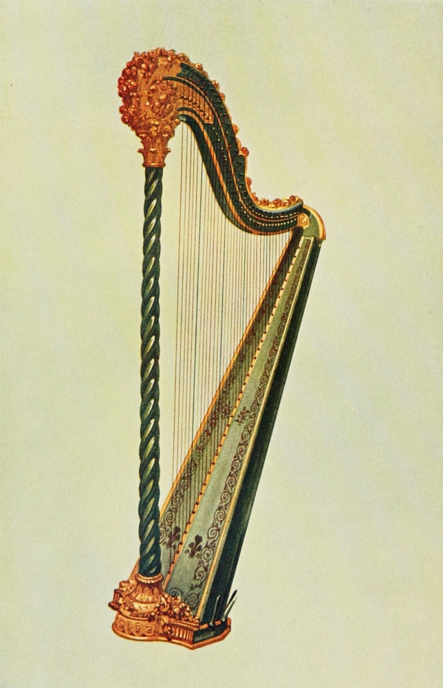1921 Pedal Harp Poster Print by William Gibb showcasing musical elegance.