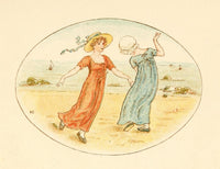 Language of Flowers 1884 Dancing on the Beach Poster Print by Kate Greenaway featuring vibrant colors and floral motifs.