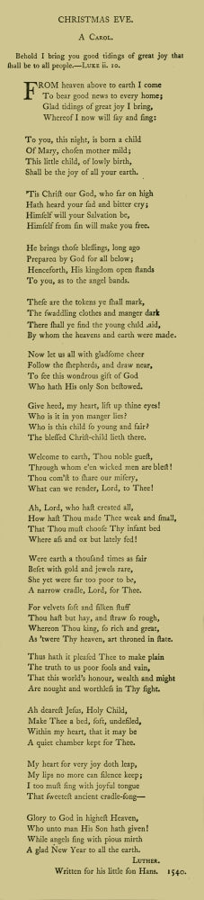 Sacred Poetry 1882 Christmas Eve Poster Print by Martin Luther