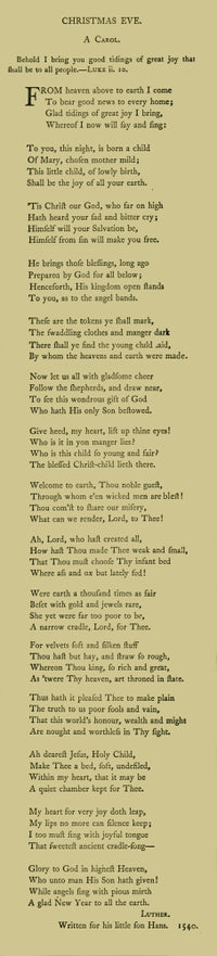Sacred Poetry 1882 Christmas Eve Poster Print by Martin Luther