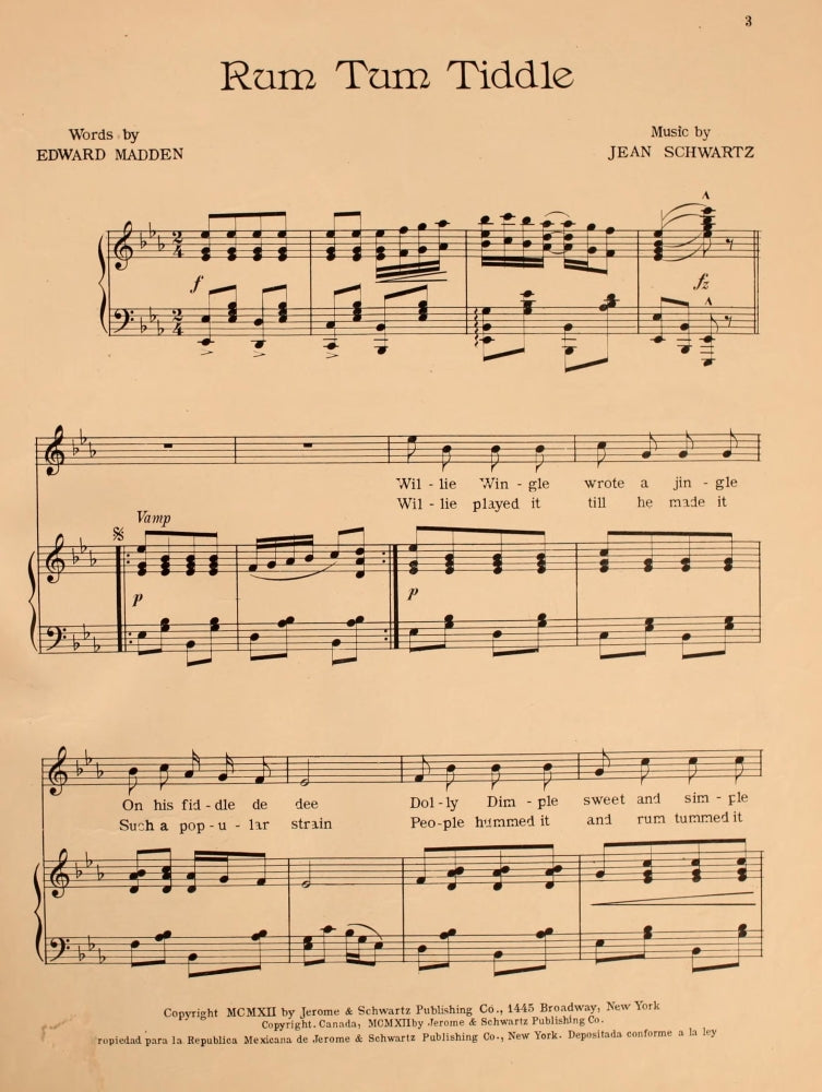 Madden & Schwartz Rum Tum Tiddle sheet music poster print