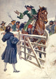 Horse-Rider in the Snow Poster Print by Charles Brock, vintage winter landscape illustration.