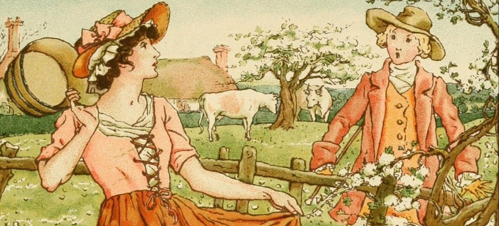 Where Are You Going Pretty Maid Poster Print by Kate Greenaway, charming children's artwork.