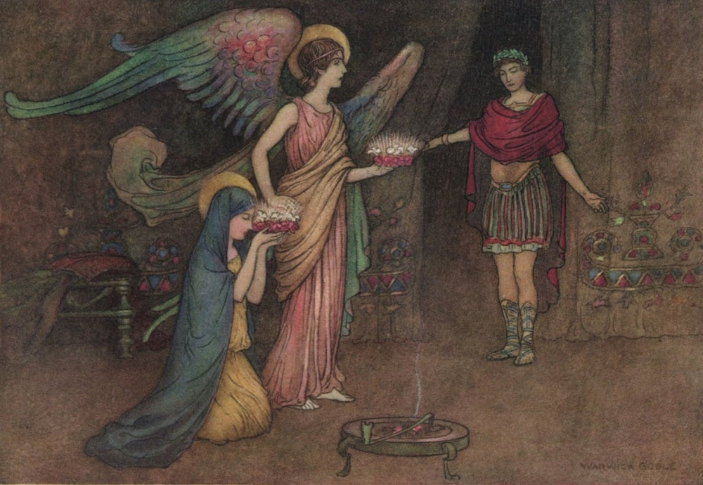 Geoffrey Chaucer 1912 Angel Presenting Crowns Poster Print by Warwick Goble