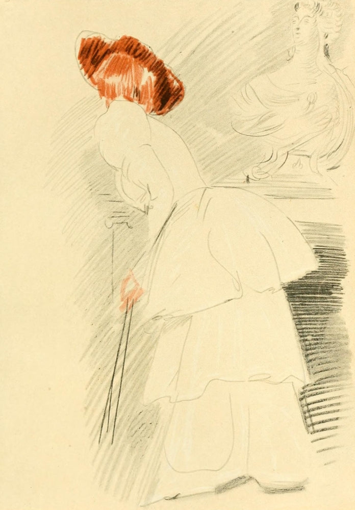 La Robe à Volants art print by Paul César Helleu showcasing elegant fashion illustration.