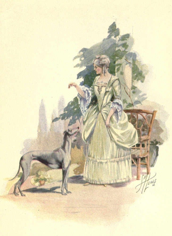 Greyhound Fanny 1912 Poster Print by F.M. Lewis featuring a woman with her greyhound.