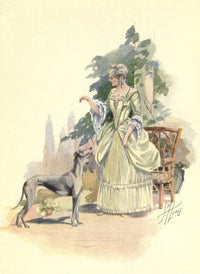 Greyhound Fanny 1912 Poster Print by F.M. Lewis featuring a woman with her greyhound.