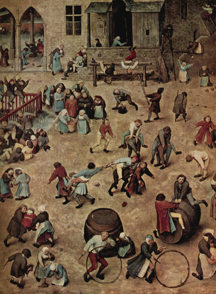 Children Playing fine art print by Pieter Bruegel depicting children engaged in games.