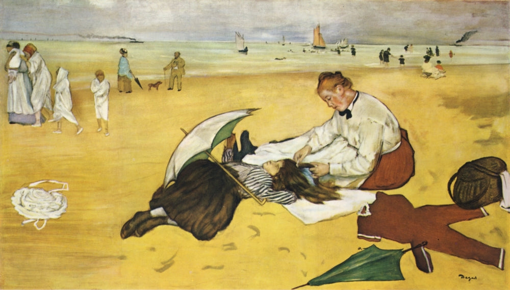 At the Seaside fine art print by Edgar Degas showing a girl having her hair combed.