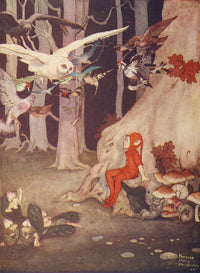 The Land Where Stories Grow 1929 Poster Print featuring a white owl by Florence M. Anderson