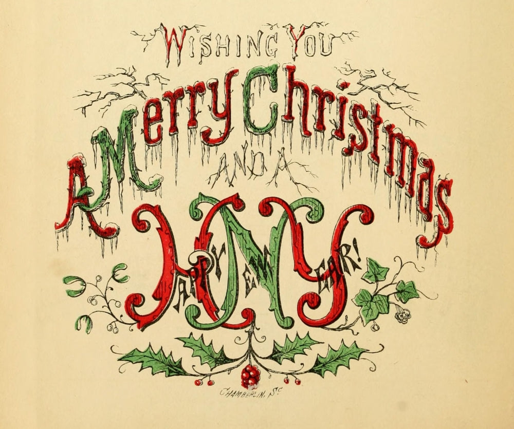 Chamberlin Harpel's Typograph 1870 Merry Christmas Poster Print