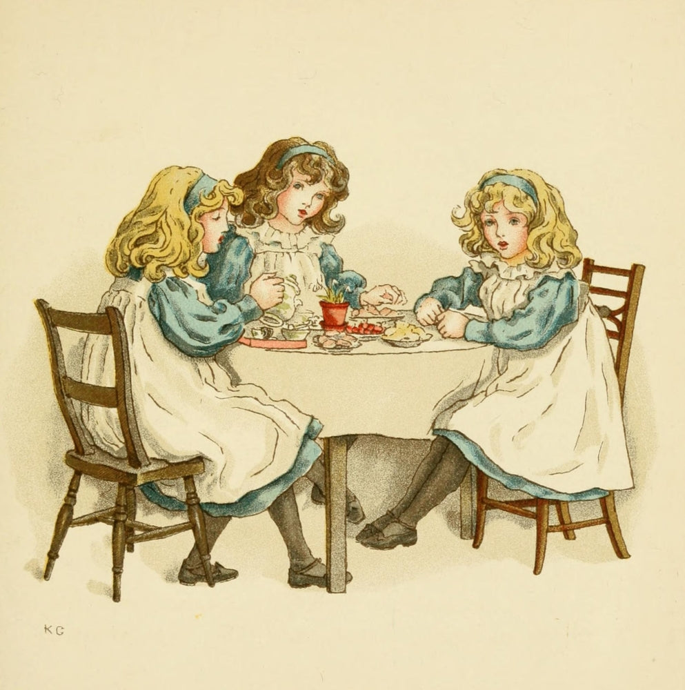 An April Baby's Book of Tunes 1900 The Tea Party Poster Print by Kate Greenaway.