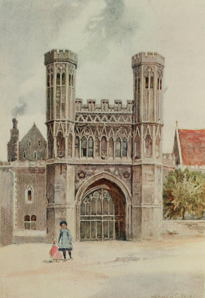 St. Augustine's Abbey Poster Print by Warwick Goble showcasing historical architecture.